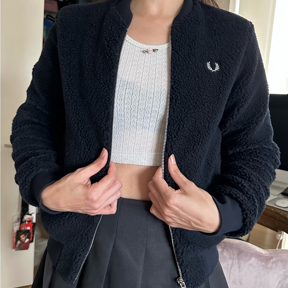 Fred Perry borg fleece bomber navy sherpa UK mod punk small